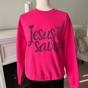 Gildan Bright Pink 'Jesus Saves' Women's Sweater